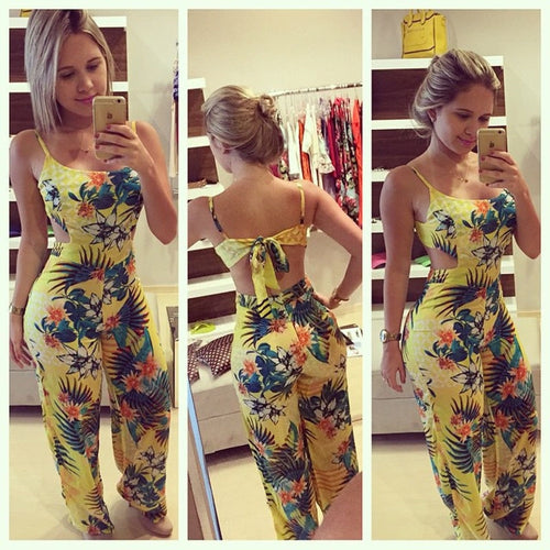 Fashion Women Chiffon Floral Printed Jumpsuit 2019 Summer Ladies Clubwear Playsuit Suspender Party Jumpsuit&Romper Long Trousers