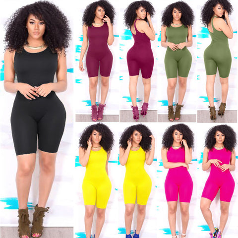 2020 New Women Sexy Sleeveless V-neck Romper Lasies Sexy Skinny Jumpsuit Summer Fashion Solid Color Jumpsuit for Ladies
