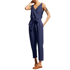 Womail Jumpsuits Women Summer Fashion Short Sleeved Solid Simple Beach Loose 5XL long Jumpsuits with Belt Holiday 2019 M53