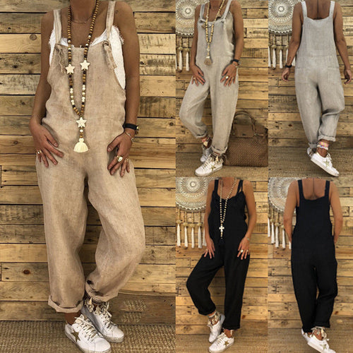 Fashion New Women Casual Strap Dungarees Overalls Jumpsuit Ladies Girls Trousers Pants Long Loose Solid Playsuit