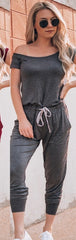 2019 Fashion Women's Off Shoulder Solid Casual Loose Playsuit Bodycon Short Sleeve Jumpsuit Romper Trousers