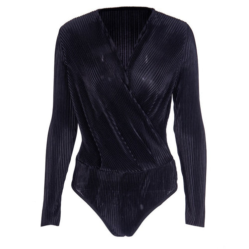 InstaHot Sexy Long Sleeve V Neck Bodysuit for Women 2019 Summer New Fashion Green Textured Shirts Button Tops Elegant Playsuits