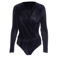 InstaHot Sexy Long Sleeve V Neck Bodysuit for Women 2019 Summer New Fashion Green Textured Shirts Button Tops Elegant Playsuits