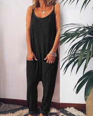 LOSSKY Casual Loose Solid Strap Jumpsuit Sexy Sleeveless Pocket Women Summer Korean Style Rompers Fashion New Playsuits Bodysuit