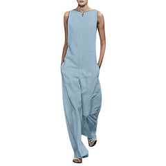 Womail bodysuit Women fashion Sleeveless loose long Jumpsuit Ladies Romper holiday Solid Pockets Wide Leg Playsuit 2019 J613