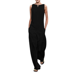 Womail bodysuit Women fashion Sleeveless loose long Jumpsuit Ladies Romper holiday Solid Pockets Wide Leg Playsuit 2019 J613