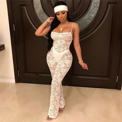 Lace Jumpsuit 2019 New Fashion Rompers Womens Jumpsuits Clubwear Playsuit Hollow Out Party Chiffon Outweaer Clothes