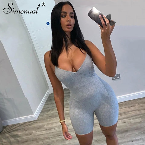 2020 New Women Sexy Sleeveless V-neck Romper Lasies Sexy Skinny Jumpsuit Summer Fashion Solid Color Jumpsuit for Ladies
