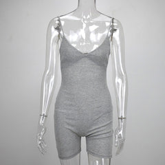 Simenual V Neck Strap Sleeveless Basic Casual Women Playsuits Sporty Workout Active Wear Fashion 2020 Solid Skinny Rompers Slim
