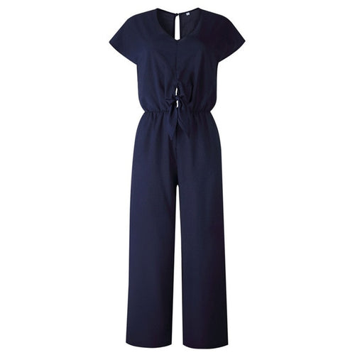 Women V Neck Simple Chic Jumpsuit Fashion Short Sleeve Solid Straight Jumpsuits Playsuits Lady High Street Overall Trouser 2019