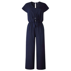 Women V Neck Simple Chic Jumpsuit Fashion Short Sleeve Solid Straight Jumpsuits Playsuits Lady High Street Overall Trouser 2019