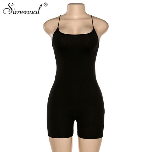 Simenual Sporty Casual Strap Rompers Womens Jumpsuit Workoout Active Wear Fashion Basic Sleeveless Black Skinny Biker Playsuits