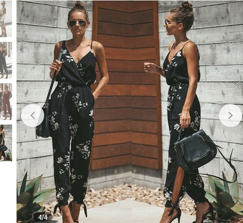 Fashion Women Floral Baggy Trousers Overalls Pants Playsuits Solid Summer Romper Jumpsuit Women Clothes