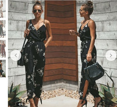 Fashion Women Floral Baggy Trousers Overalls Pants Playsuits Solid Summer Romper Jumpsuit Women Clothes