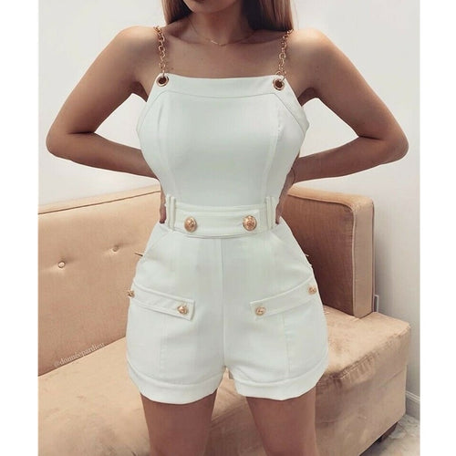 2019 Fashion Women's Sleeveless Chain Belt Stylish Jumpsuit Shorts Trouser Ladies Holiday Casual Playsuits Streetwear