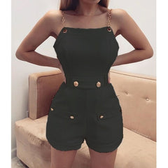 2019 Fashion Women's Sleeveless Chain Belt Stylish Jumpsuit Shorts Trouser Ladies Holiday Casual Playsuits Streetwear