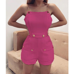 2019 Fashion Women's Sleeveless Chain Belt Stylish Jumpsuit Shorts Trouser Ladies Holiday Casual Playsuits Streetwear