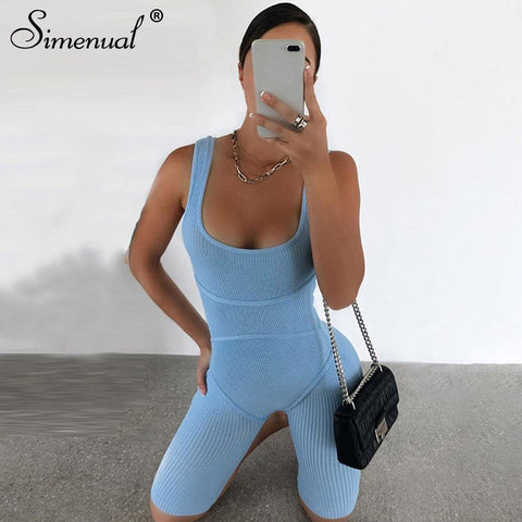2020 New Women Sexy Sleeveless V-neck Romper Lasies Sexy Skinny Jumpsuit Summer Fashion Solid Color Jumpsuit for Ladies