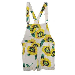 Fashion Women Pockets Sunflower Adjustable Strap Jumpsuit Overall Bib Shorts Dungarees