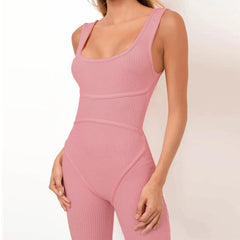 Simenual Ribbed Skinny Casual Biker Shorts Rompers Womens Jumpsuit Sleeveless Sporty Workout Bodycon Fashion Playsuits Solid Hot