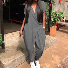 Plus Size Women Jumpsuits 2020 ZANZEA Summer Overalls Fashion Pantalon Pants V Neck Button Playsuits Female Short Sleeve Romeper