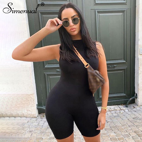 2020 New Women Sexy Sleeveless V-neck Romper Lasies Sexy Skinny Jumpsuit Summer Fashion Solid Color Jumpsuit for Ladies