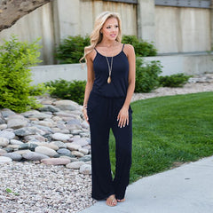 LOSSKY Casual Loose Solid Strap Jumpsuit Sexy Sleeveless Pocket Women Summer Korean Style Rompers Fashion New Playsuits Bodysuit
