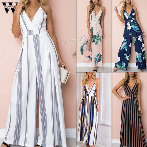 2020 New Women Sexy Sleeveless V-neck Romper Lasies Sexy Skinny Jumpsuit Summer Fashion Solid Color Jumpsuit for Ladies