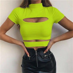 Fashion Female Casual Sexy Chest Hollow Out Crop Top Solid Sexy Women Slim Tank Tops Tee Shirt