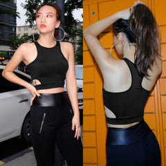 Fashion Female Casual Sexy Chest Hollow Out Crop Top Solid Sexy Women Slim Tank Tops Tee Shirt