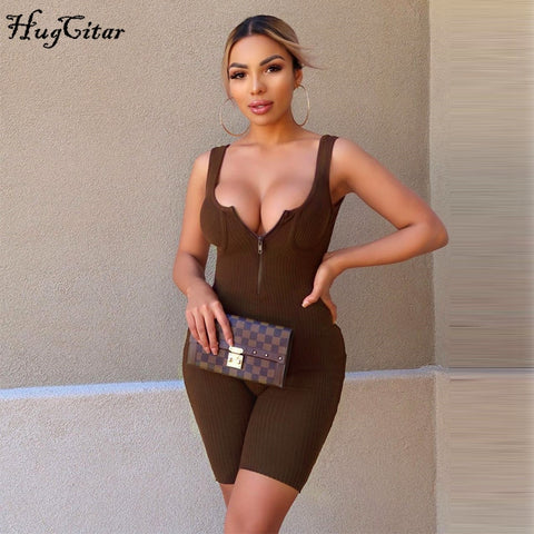 2020 New Women Sexy Sleeveless V-neck Romper Lasies Sexy Skinny Jumpsuit Summer Fashion Solid Color Jumpsuit for Ladies