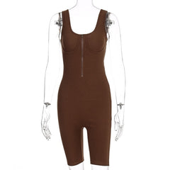 Hugcitar 2020 sleeveless zipped bodycon stretchy playsuit summer women solid fashion streetwear outfits body romper