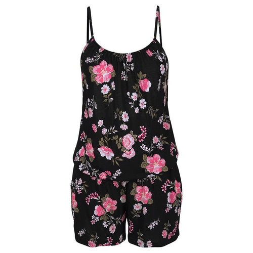 FREE OSTRICH Women's Summer Sling Short Jumpsuits O-neck Fashion Printeddies Beach Casual Backless Slim Rompers Plus Size