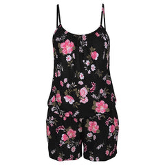 FREE OSTRICH Women's Summer Sling Short Jumpsuits O-neck Fashion Printeddies Beach Casual Backless Slim Rompers Plus Size