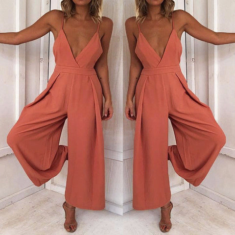 2020 New Women Sexy Sleeveless V-neck Romper Lasies Sexy Skinny Jumpsuit Summer Fashion Solid Color Jumpsuit for Ladies