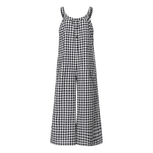 Celmia Women Vintage Plaid Jumpsuits 2020 Fashion Wide Leg Pants Sleeveless Casual Loose Trousers Playsuits Plus Size Overalls 7