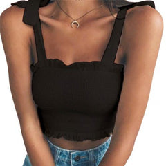 Casual Women Sexy Sleeveless Slim Ruffled Bandage Vest Solid Color Tank Crop Top Fashion Crop Sexy Women Top Summer Vest