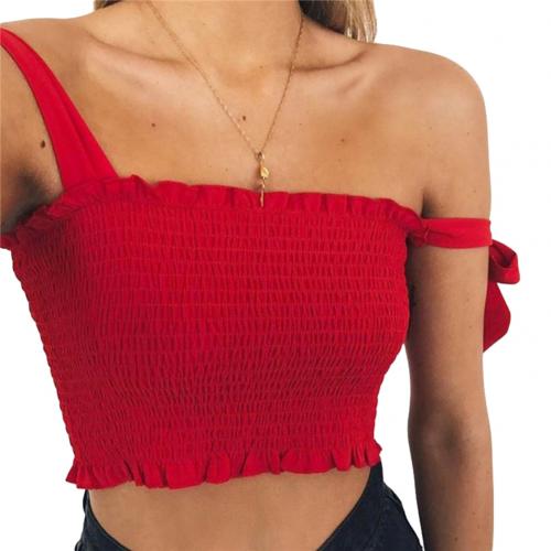 Casual Women Sexy Sleeveless Slim Ruffled Bandage Vest Solid Color Tank Crop Top Fashion Crop Sexy Women Top Summer Vest