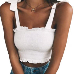 Casual Women Sexy Sleeveless Slim Ruffled Bandage Vest Solid Color Tank Crop Top Fashion Crop Sexy Women Top Summer Vest