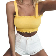 Casual Women Sexy Sleeveless Slim Ruffled Bandage Vest Solid Color Tank Crop Top Fashion Crop Sexy Women Top Summer Vest