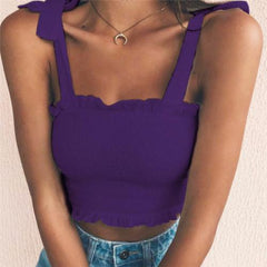 Casual Women Sexy Sleeveless Slim Ruffled Bandage Vest Solid Color Tank Crop Top Fashion Crop Sexy Women Top Summer Vest