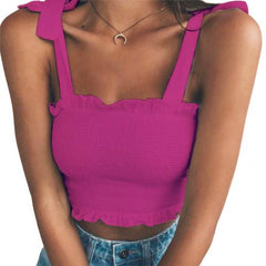 Casual Women Sexy Sleeveless Slim Ruffled Bandage Vest Solid Color Tank Crop Top Fashion Crop Sexy Women Top Summer Vest