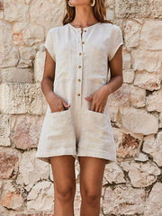 2020 summer new fashion short-sleeved round neck tooling jumpsuit shorts casual waist slimming jumpsuit