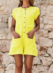 2020 summer new fashion short-sleeved round neck tooling jumpsuit shorts casual waist slimming jumpsuit