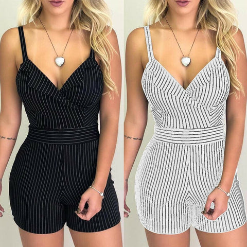 2020 New Women Sexy Sleeveless V-neck Romper Lasies Sexy Skinny Jumpsuit Summer Fashion Solid Color Jumpsuit for Ladies