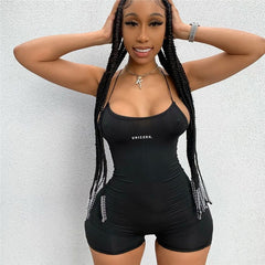 Women Sleeveless Strap Letter Print Jumpsuit Fashion Rompers 2020 Sexy Women Jumpsuits Sports Sleeveless Playsuit Ladies Shorts