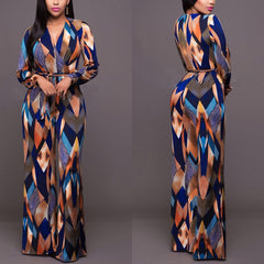 Fashion Women Floral Print Jumpsuit Long Sleeve  V-neck Playsuit Long Overalls OL Party Jumpsuits H9