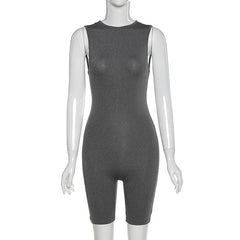 Simenual Casual Solid Fitness Sporty Rompers Women Sleeveless Fashion Active Wear Playsuits Workout Summer Biker Shorts Playsuit