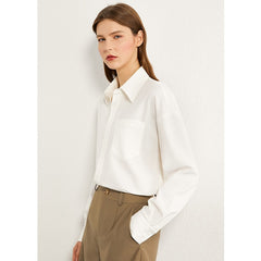 AMII Minimalism Autumn Olstyle Women Shirt Fashion Single-breasted Solid Lapel Loose Blouse Female Loose Shirt Tops 12040345