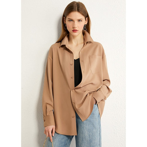 AMII Minimalism Autumn Olstyle Women Shirt Fashion Single-breasted Solid Lapel Loose Blouse Female Loose Shirt Tops 12040345